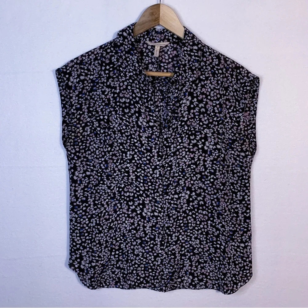 Rebecca Taylor Black Floral Silk Sleeveless Blouse